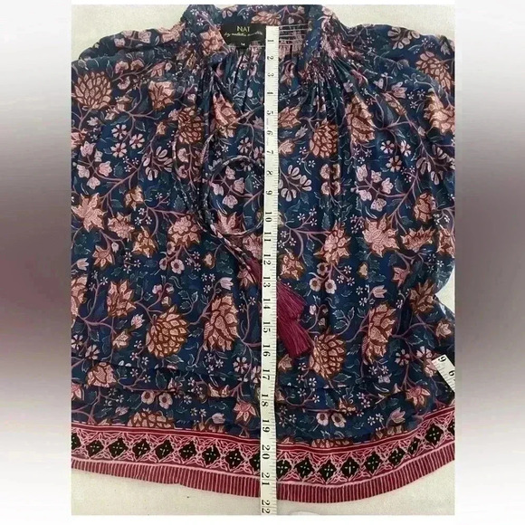 NAT Natalie Martin Size Medium Lola Blue Floral Blouse Bohemian Boho - Picture 9 of 9